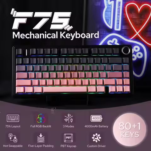 Aula F75 75% Layout Wireless Gaming Keyboard Tri-Mode Bluetooth/2.4G/USB-C RGB Backligth 81Key Hot-S