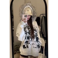 Fur Collar Zipper Autumn Winter Asian Culture Jacket Top Cardigan Sweatshirt vintage Visual Female y