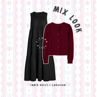 Eunri outfit set ootd cewek 3in1 (atasan outer cardigan crop waffle inner dress ruffle susun hijab p