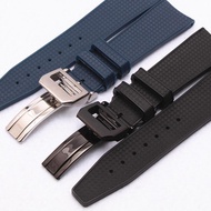 MERJUST Brand 22mm Rubber Silicone Watchband Black Blue Watch Strap For IWC PILOT PORTUGIESER IW323101 With Folding Clasp