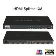 1x8 HDMI Splitter 8 Ports Powered HDMI Splitter Amplifier for Full HD 1080P & 3D Support (One Input