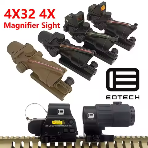 Hot 20mm Riflescopes 4X32 4X Magnifier Sight With Real Fiber Optics Scope EOTECH G33 G43 3X G45 5X 5