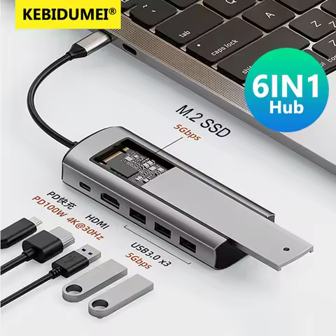6-IN-1 USB C HUB Laptop Docking Station Type-c to HDMl With Disk Storage Function Adapter For Macboo