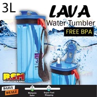 LAVA Water Bottle Tumbler Container Easy Carry Strip Straw 3L BPA FREE