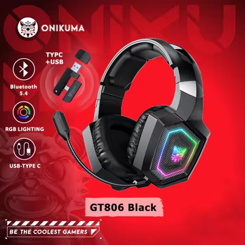 Onikuma GT806 Wireless Three Mode E-Sports Gaming Headset Detachable Microphone Gaming Headphones Bl