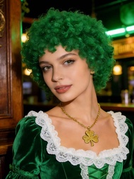 Green Afro Curly Synthetic Wig, Fluffy Short Kinky Curls for Clown Cosplay, St. Patrick's Day, Hallo