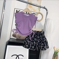 (COD) Girls Summer Floral Short Skirt  2025 New Little Girl Drawstring Vest Floral Two-Piece  teenag