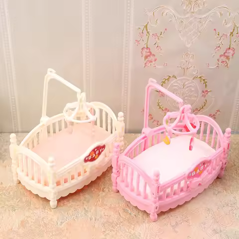 1Pcs 1:12 Dollhouse Simulation Mini Crib Baby Bed Model Dollhouse Bedroom Furniture Decoration Dolls