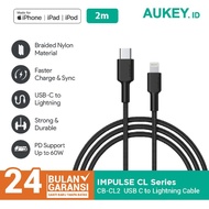 Original Kabel Charger Iphone Aukey CB-CL2 Braided Nylon MFi USB-C T0