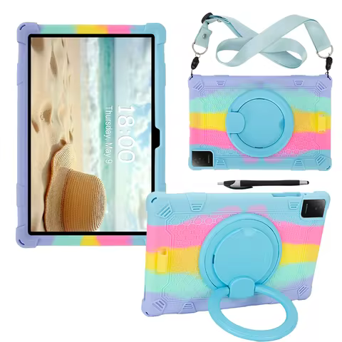 For TCL Tab 10L Gen 4 8483A Case Rotating Retro Silicone Protective Tablet Cover Kids Safe Stand Sho