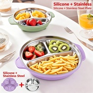 Stainless Kids Set Dinner Plate Suction Baby 2-in-1 Grid New Plate
