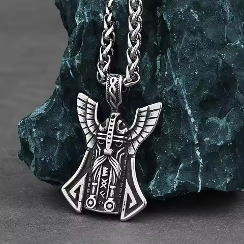 Viking Odin Face Pendant Nordic Odin Rune Charm Creative Stainless Steel Pendant Necklace Locomotive