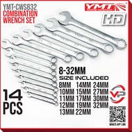 YMT MODEL:YMT-CWS832 HEAVY DUTY COMBINATION WRENCH SPANNER SET 14PCS WITH BAG SIZE 8MM-32MM DUAL PUR