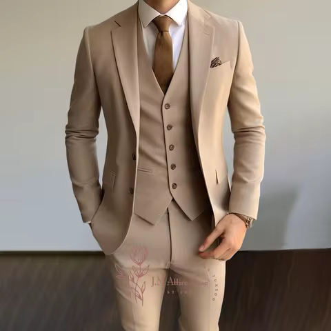 Premium Khaki Tailored Modern Elegance for Business & Events 3-Piece Men's Wedding Suit - Business M