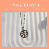 Tory Burch Silver Necklace With Round Logo Pendant