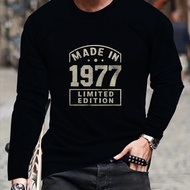 TEMU Men's Vintage 1977 Graphic Long Sleeve T-shirt - & , Regular Fit Casual Round Neck, , Machine W