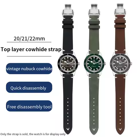 Vintage Nubuck Leather Strap for Rado Captain Cook Rolex Seiko Certina Watch Bracelet 20/21/22mmblac