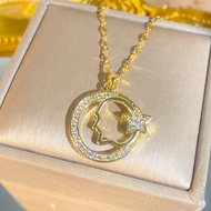 Fashion Niche Facebook Star Ring Full Diamond Titanium Steel Necklace Female Daily Simple All-Match 