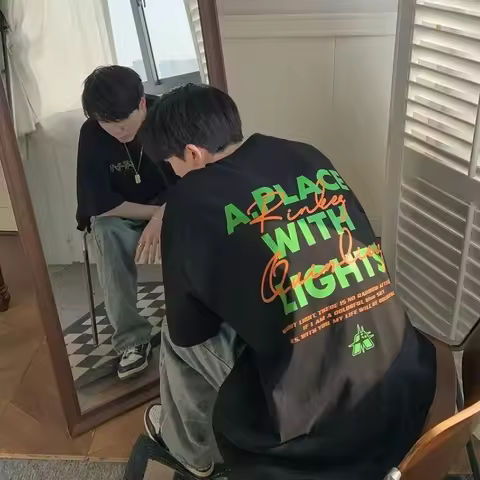 [size M-8XL] Men's T-shirt Letter Printing Fashion T-shirt Extra Large Middle Sleeve Youth T-shirt