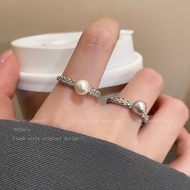 FAST SHIPPING 🇲🇾 Adjustable Size Pearl Ring With Zirconia Stone Korea Japan R87