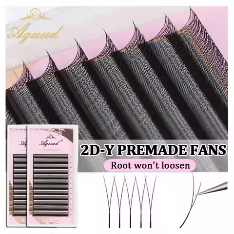 AGUUD 2D Y Lashes Extension Premade Voume Fans Faux Mink Eyelashes Premium Mesh Net Cross Lash Singl