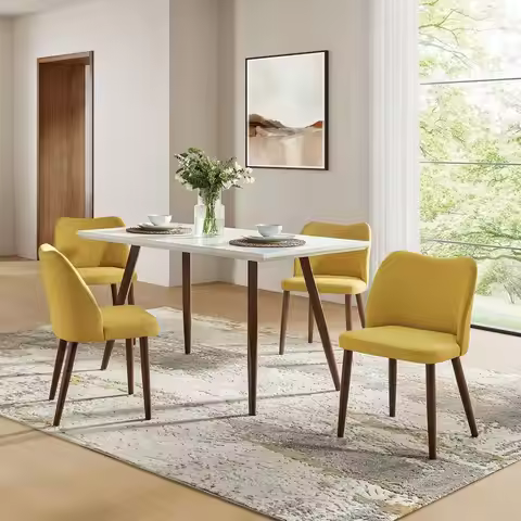 Chairs Set of 4, Upholstered Kitchen Dining Room Chair Set Morden Accent Side Dinner Chair with Curv