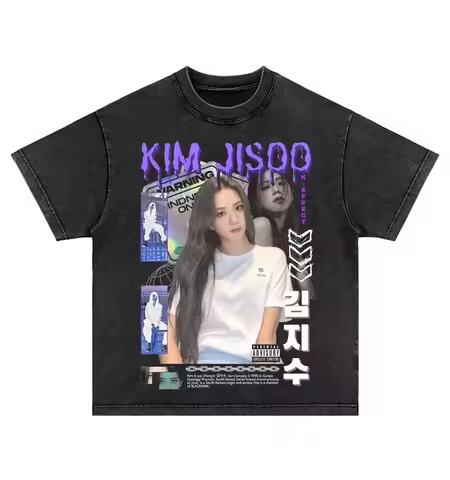 Jisoo Cotton Washed T-Shirt T Shirt 2025 Fashion Clothing Harajuku Unisex High Quality Clothes Cotto