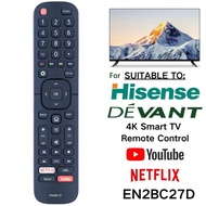 Replacement Remote Control for Devant Hisense Smart TVs EN2BD27H EN2BC27 EN2B C27D. Kawalan Jauh Gan