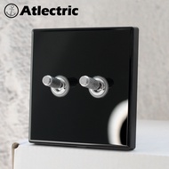 Atlectric Black Glass Panel Toggle Light Switch With LED UK Power Socket Wall Outlet 20A 45A Switch Dimmer Fan Switch TV RJ45 Light Switches