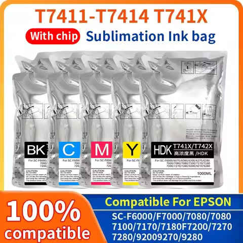 1000ML T741X T7411 T7412 T7414 Dye Sublimation Ink bag With Chip For Epson F6000 F7000 F6000 F7000 F