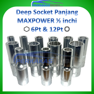 MAXPOWER Mata Kunci Sock Panjang DEEP WALL 1/2 inchi Segi 6 Segi 12 ukuran 08 s/d 32 / MATA SOK PA