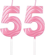 Pink Number Candles,Number 55 Birthday Candle,Pink 55th Happy Birthday Candle,3D Design Cake Topper 