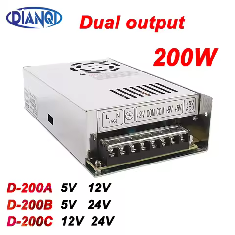 Dual output power supply 200W D-200A 5V 12V D-200B 5V 24V power suply D-200C 12V 24V ac dc converter