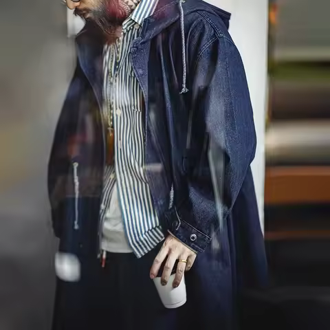Maden Retro 10.2oz M51 Denim Jackets Fishtail Windbreaker Loose Mid-Length Solid Color Hooded Jacket