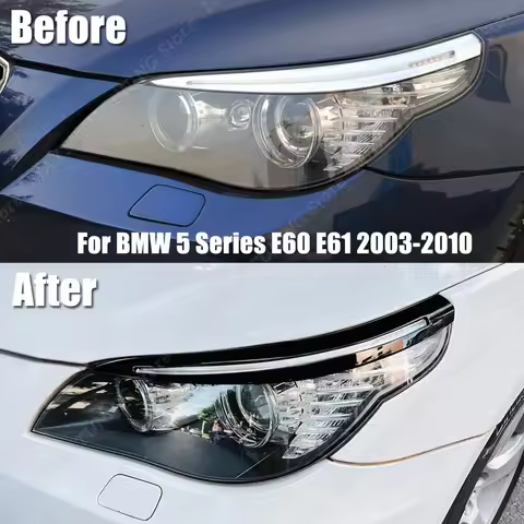 2PCS Car Eyebrow Eyelid Lamp Light Headlight Cover Stickers For BMW 5 Series E60 E61 520i 525i 530i 