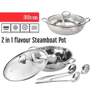 SS01A19 Premium Stainless Steel Flat Yin Yang Pot 2 Flavor Steamboat