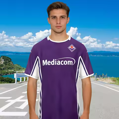 ACF Fiorentina Home and Away Football Jerseys T-shirt 3D Printed Short Sleeved Summer Casual Sports 