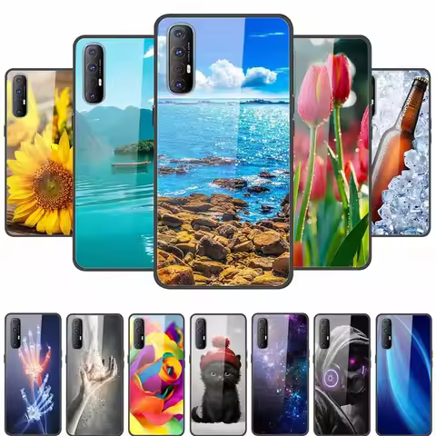For Oppo Reno3 Pro 5G Phone Case Reno 3 Pro Soft Bumper Tempered Glass Hard Back Cover Cases For Opp