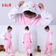 Kids Girls Hello Kitty Unicorn Kigurumi Animal Cosplay Costume Onesie Flannel Pajamas Sleepwear