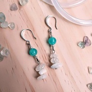 J008-天然石珠串耳環 冰種天河石 月光石 月光草