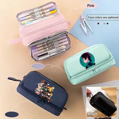 Demon Slayer Stationery Case boy girl Durable Oxford Cloth Pencil Case Portable Organizer for School