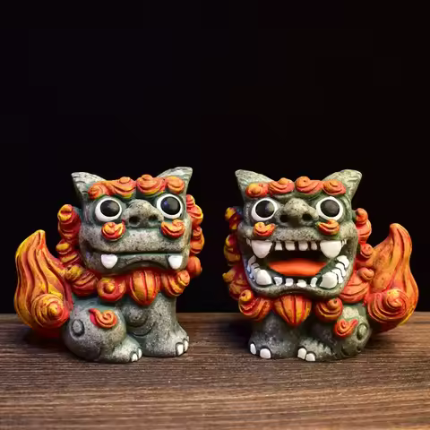 A Pair Of Chinese Lion Ornaments Cute Town House Little Lion Desk Lucky Prosperous Business Lucky Li