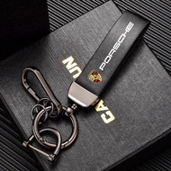 Car Vintage Leather Keychain Ring Zinc Alloy Chains Keyring For Porsche Cayenne Panamera Macan 911 7