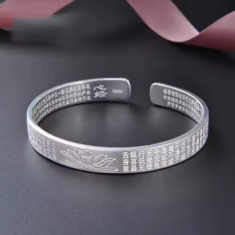 S925 sterling silver bracelet new retro scripture heart sutra bracelet women's opening bracelet silv