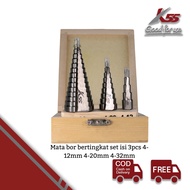K55 Mata Bor Bertingkat Bor Pagoda Set HSS Step Drill Set 3pcs Piramid Plat Besi Baja Stainless Alum