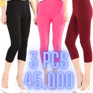 PROMO ISI 3 Legging Pendek Wanita 3/4 7/8 - Lejing Selutut Bahan Spandek Licin Adem dan Melar BB 30-