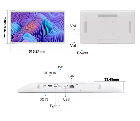 Android 14 21.5 Inch Tablet 1920*1200 POE Wall-Mounted White Slim Advertisement TV FHD Video Player