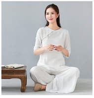 Bộ Yoga Nữ Mùa Hè Vải Lanh Cotton 2 Bộ Đồ Kèm Thắt Lưng Cho Mùa Xuân/mùa Hè Thái Cực Quần Áo Mullet