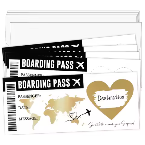 1Set Boarding Pass Scratch Off Game Card with Envelope Travel Ticket Surprise Gift for Wedding Birth