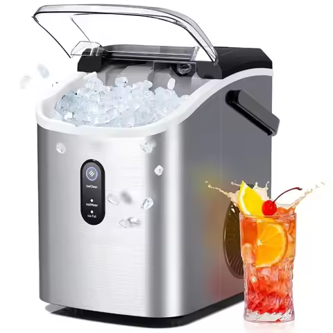Home Nugget Countertop Ice Maker Chewable 33 Lbs Daily Output Stainless Steel Self-Cleaning Ice Mach